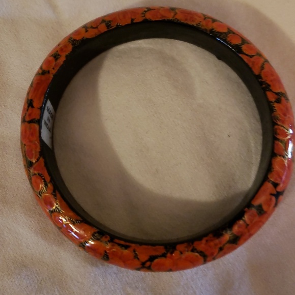 VTG Hand Painted Laquered Boho Wood Bangle - Picture 3 of 6